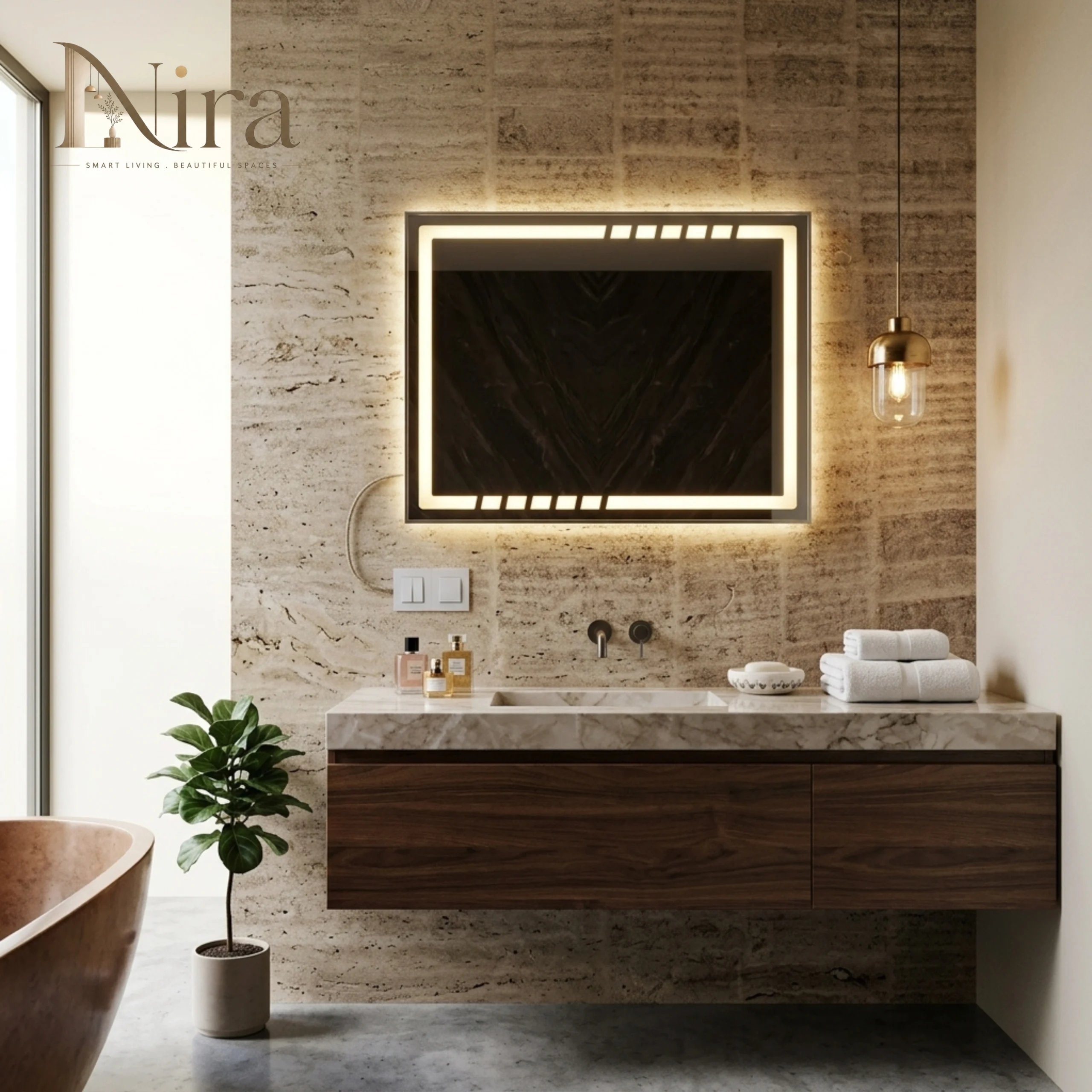 10 (2) Nira Rectangular Fram Mirror With LED - الصورة 1