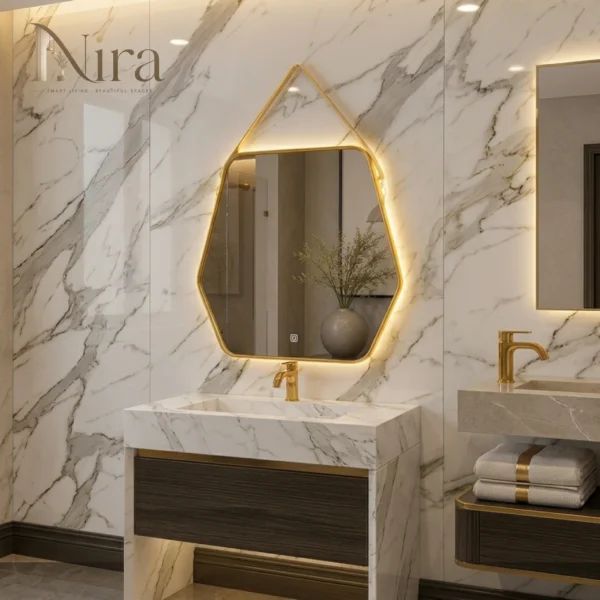 Nira Hexagonal mirror with a frame LED
