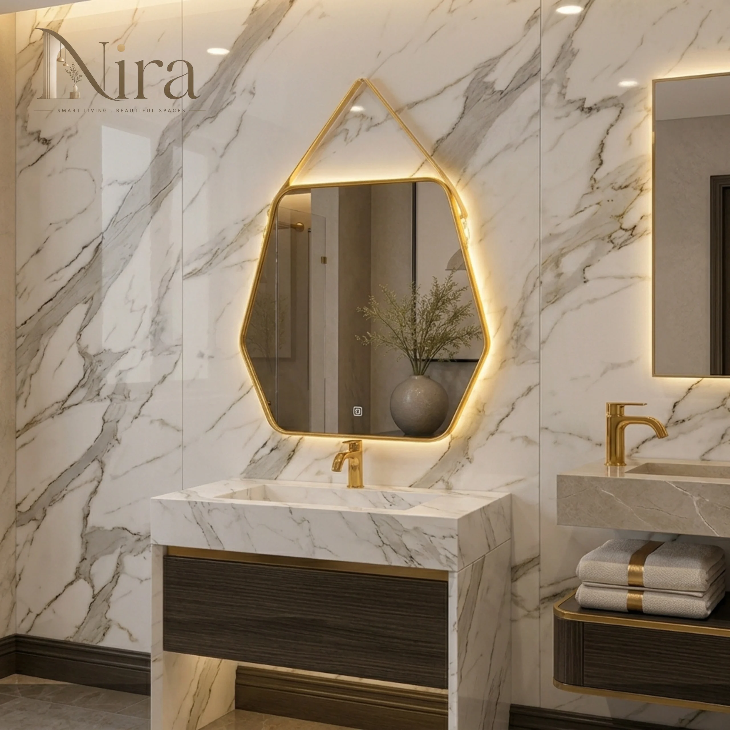 15 (2) Nira Hexagonal mirror with a frame LED - الصورة 1