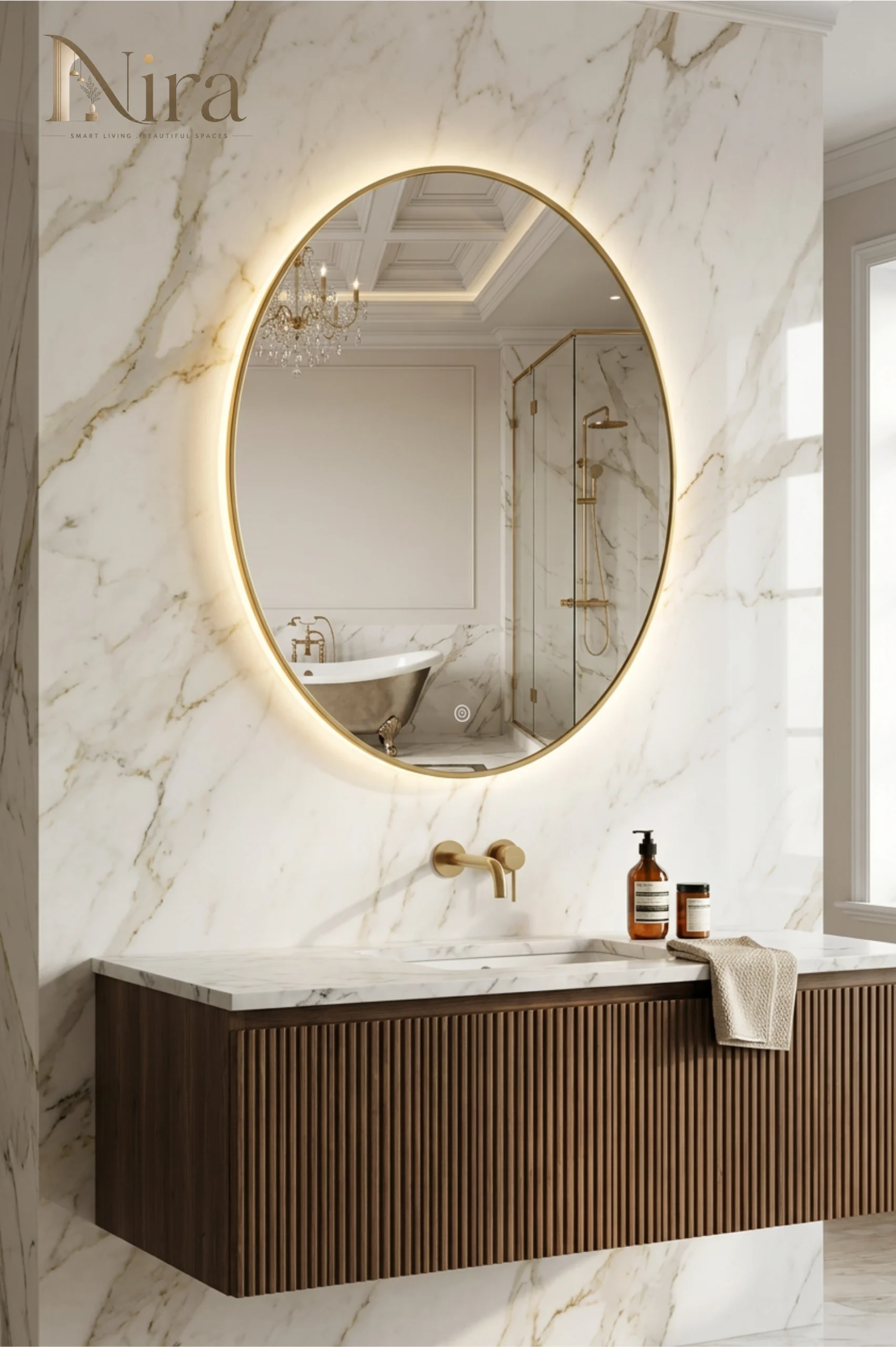 31 Nira Oval mirror Frame with LED - الصورة 1