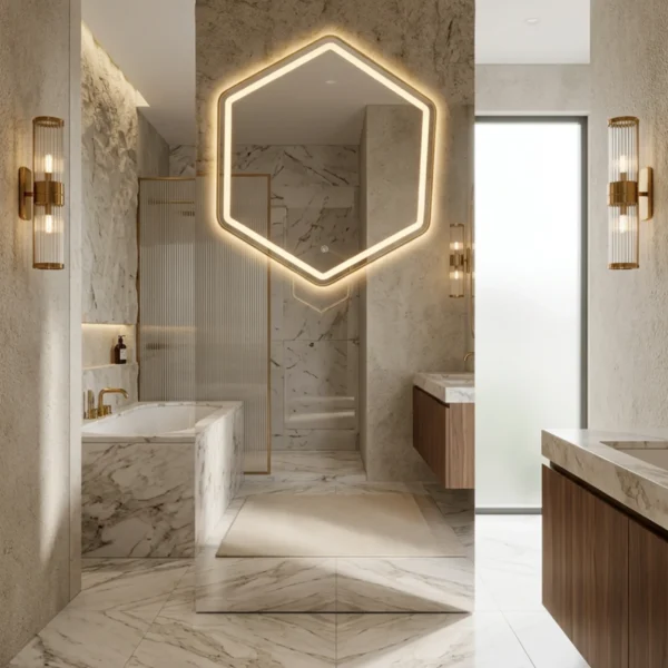 Nira Hexagonal mirror with a frame LED