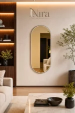 ⁦Nira Oval mirror with a black and gold frame and LED⁩ - الصورة ⁦4⁩