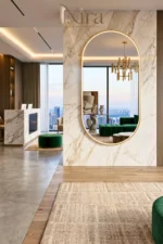 ⁦Nira Oval mirror with a black and gold frame and LED⁩ - الصورة ⁦2⁩