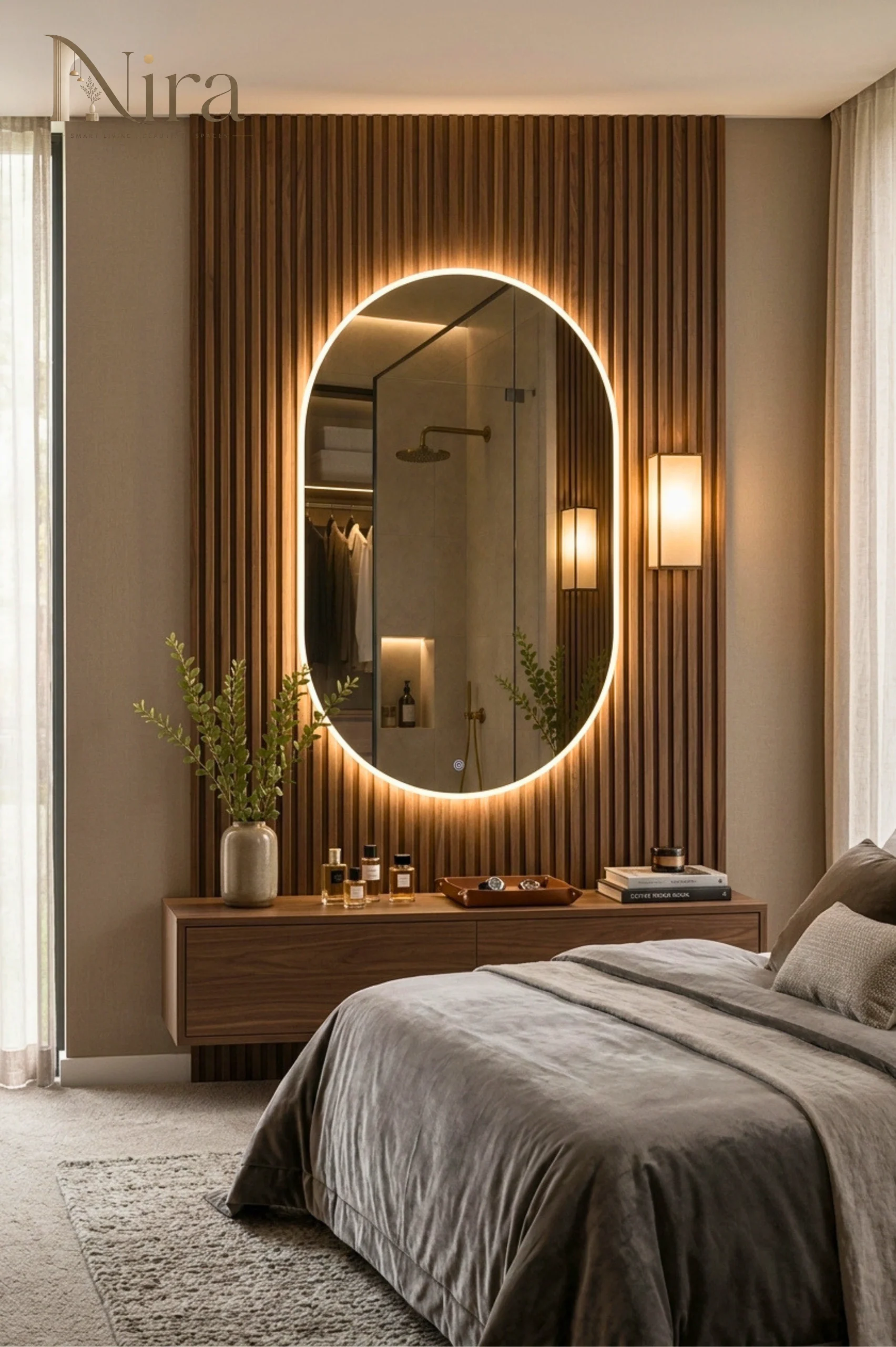 60 Nira oval Mirror With LED - الصورة 1