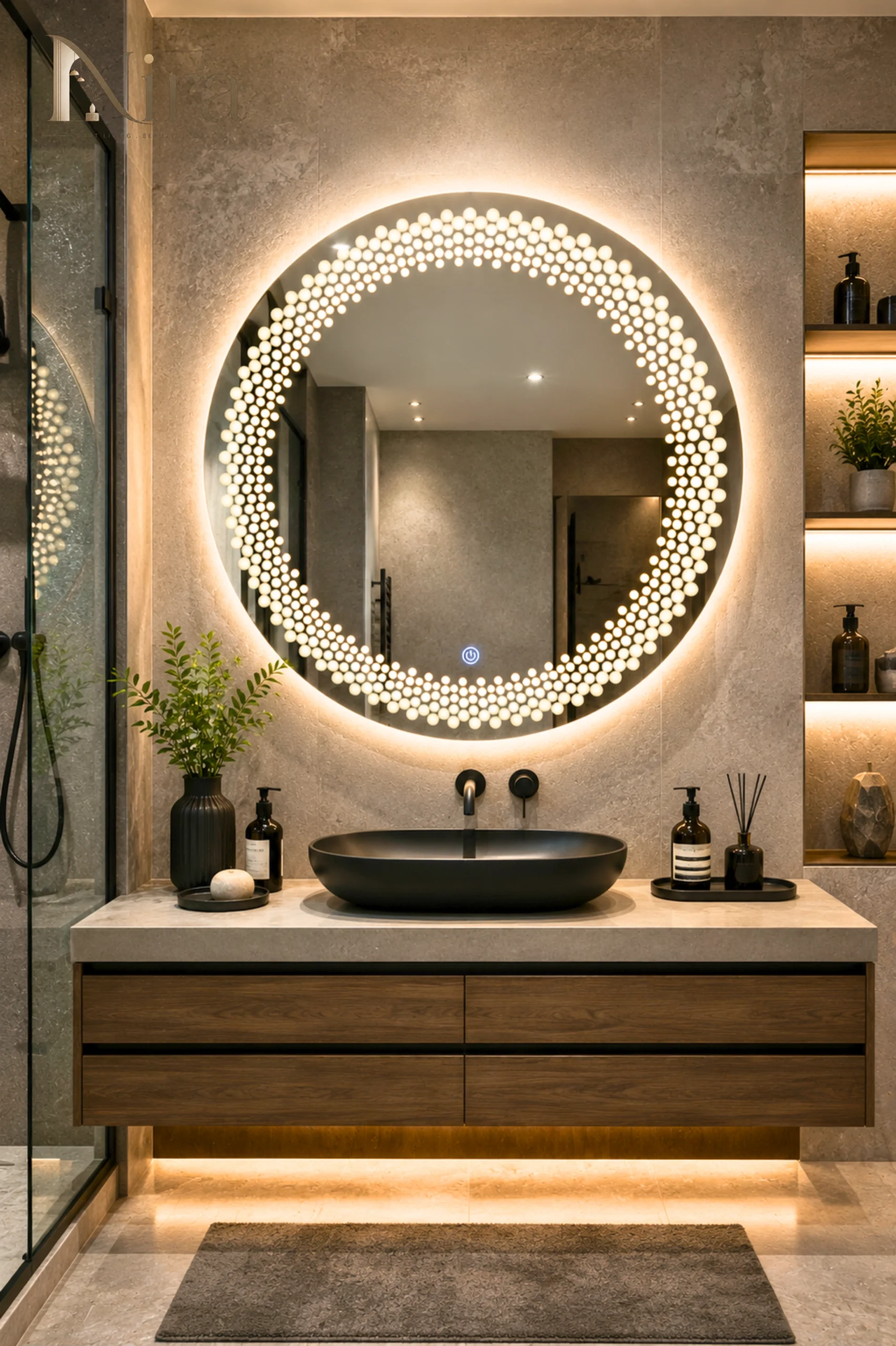 64 Nira Round mirror With LED - الصورة 1