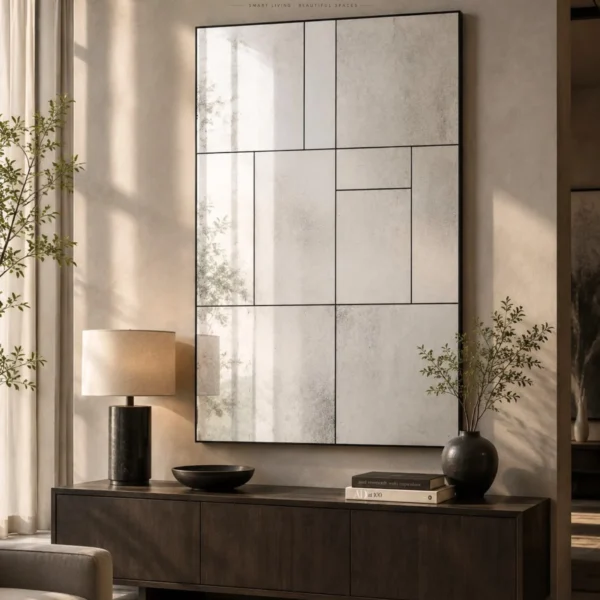 Nira Antique-style mirror set in a black metal frame
