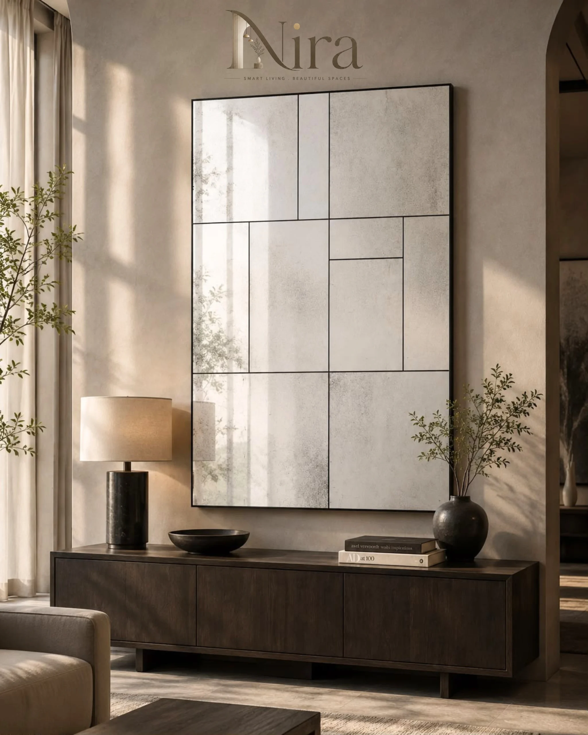 Untitled design (55) Nira Antique-style mirror set in a black metal frame - الصورة 1